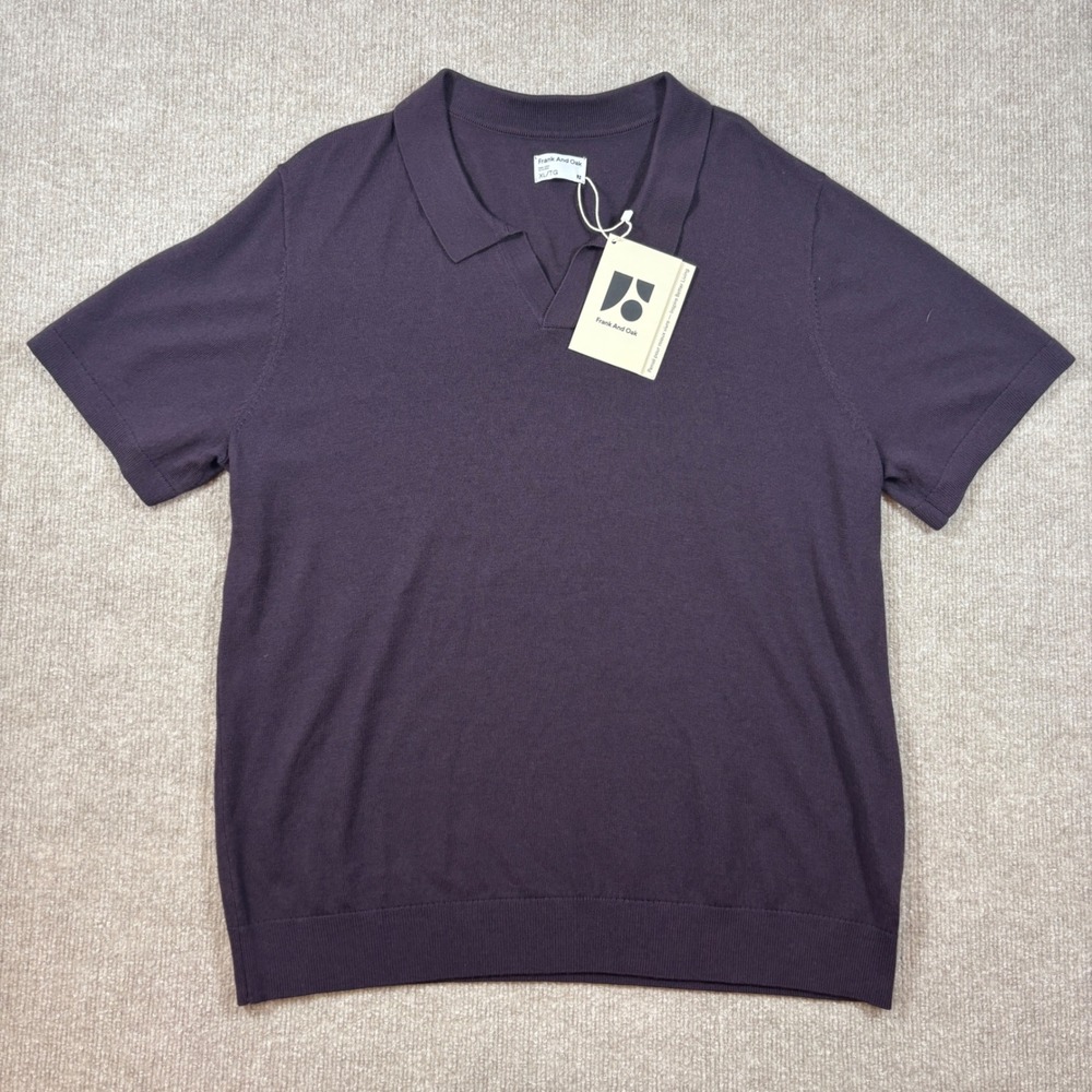 Frank And Oak Mens XL Short Sleeve Merino Wool Polo Shirt Purple 1130360-602 NWT